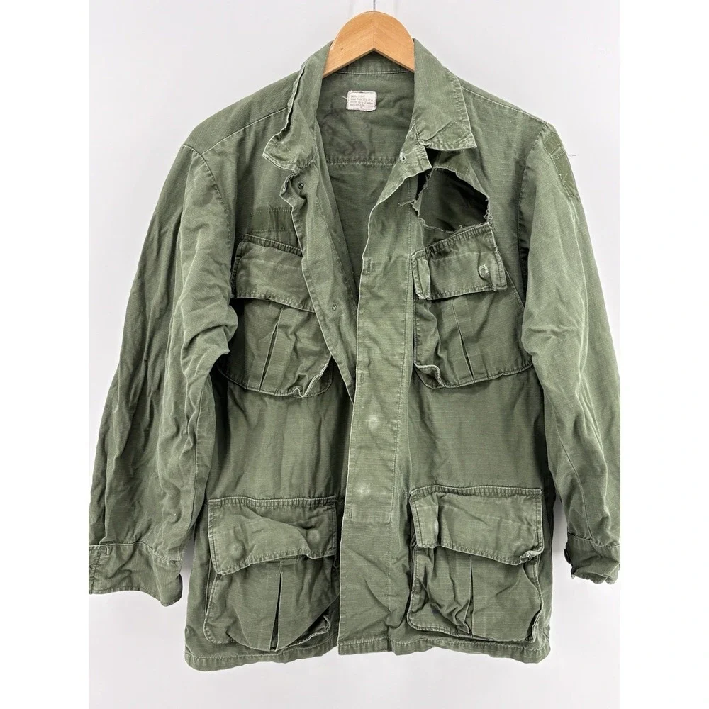 Vietnam Jacket 107 Combat Ripstop Slant Tropical Wind Ripped Mens Small